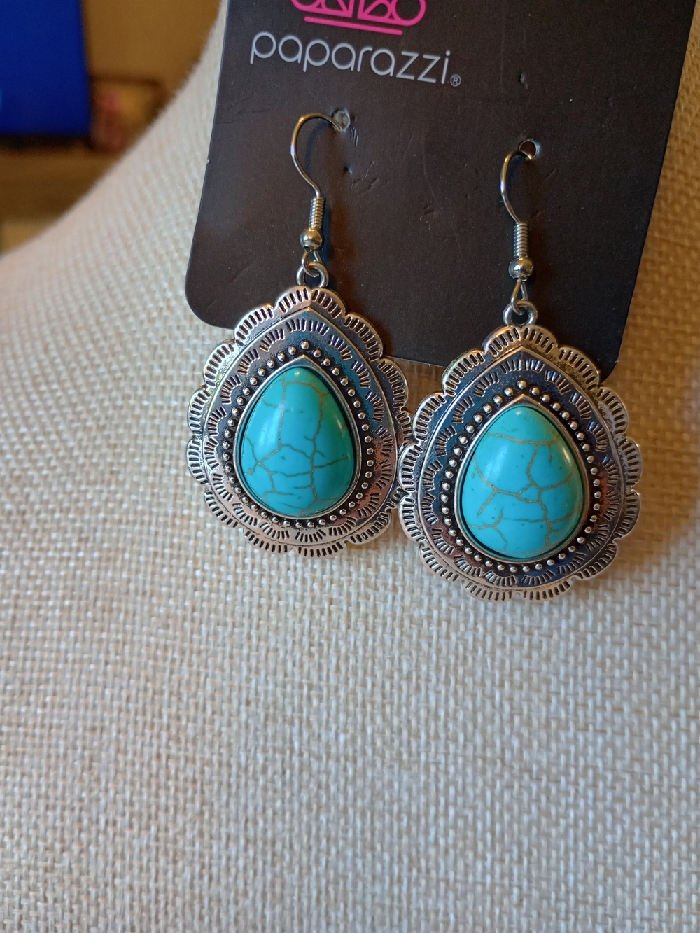 paparazzi Turquoise Teardrop Silver Filigree Earrings